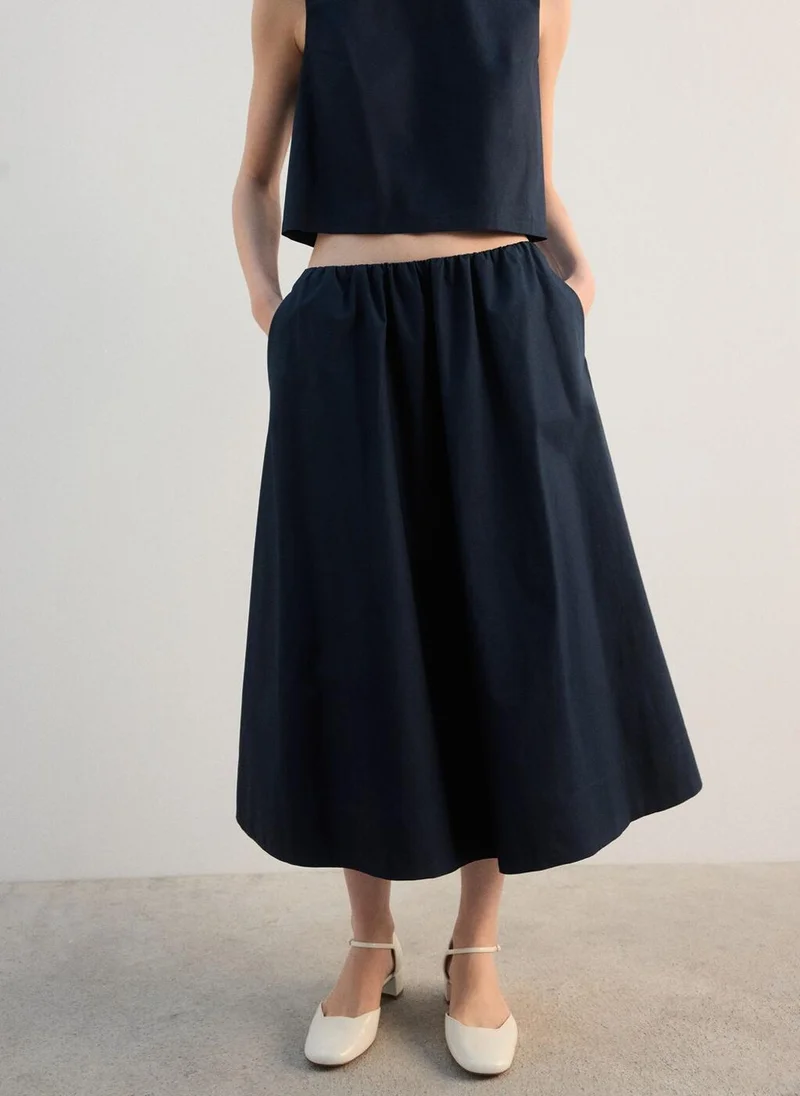 Midi cotton skirt with pleats